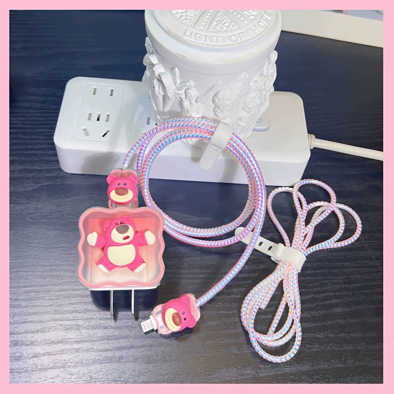 Кабель для передачи данных Strawberry Bear Pink Bear подходит для зарядного устройства Apple, зарядная головка, 20 Вт, зарядный кабель, защитный чехол, защита от ломкости