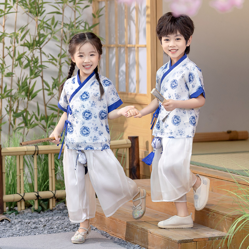 漢服男女童中國風套裝夏季2024新款兒童古風唐裝寶寶中式演出衣服