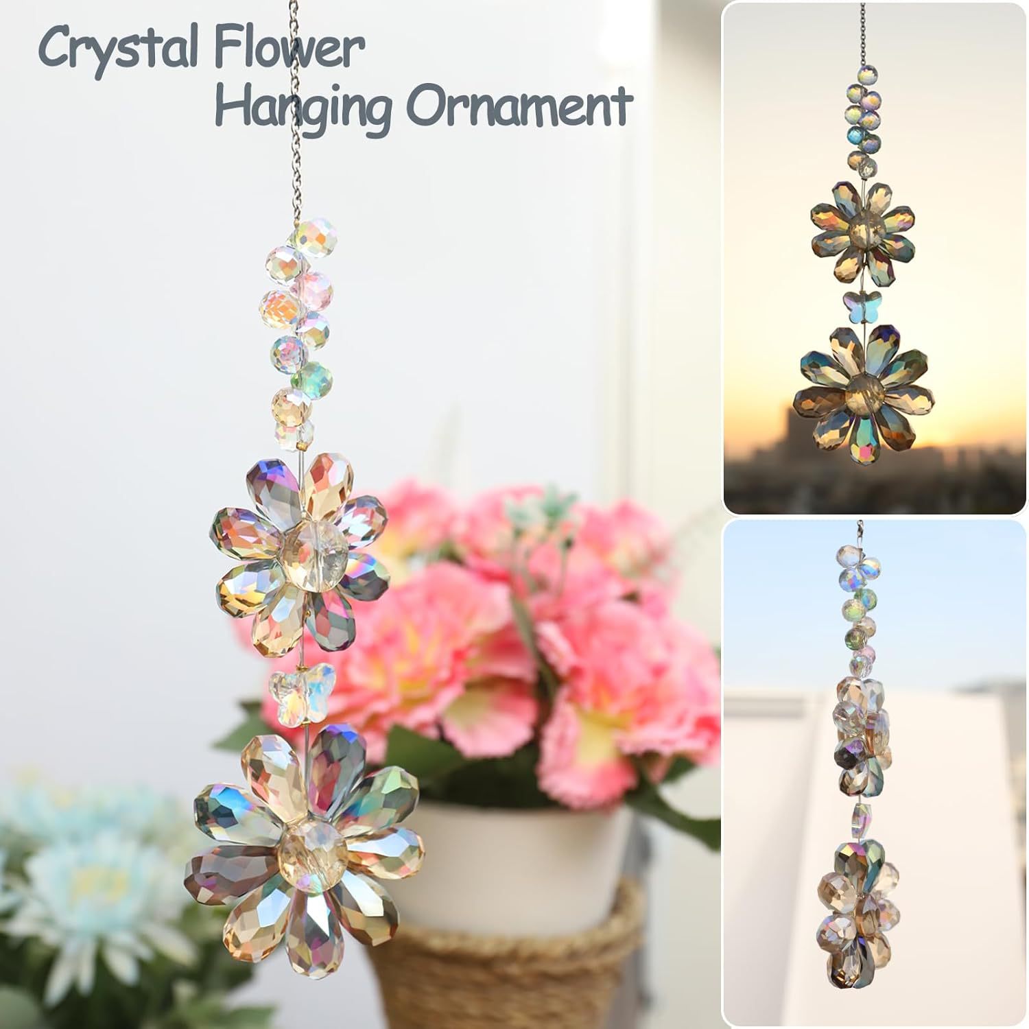100g Weight Suncatcher, Wind Chime Home Textiles & Decor Type pendant Classification 1 Piece Quantity Home, Outdoor Occasion Artificial Crystal Material Flower Pattern Elegant, Shiny Style Elegant Shiny Flower Artificial Crystal Suncatcher Wind Chime Wall Art 10