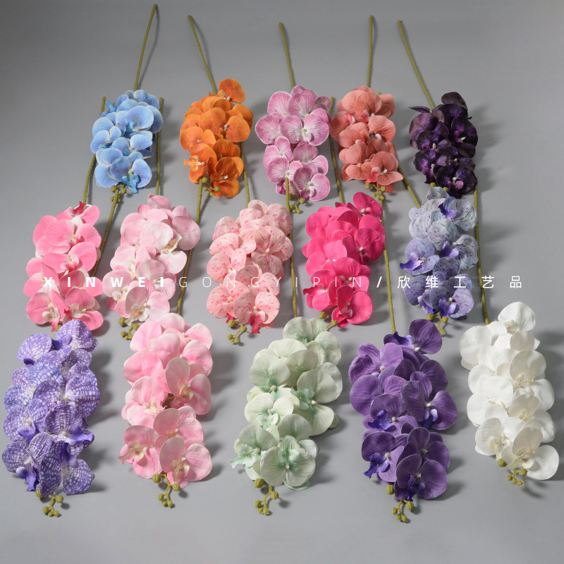 Film 9 head Phalaenopsis artificial flower Orchid fake bouquet senior sense home hotel wedding decoration photography props