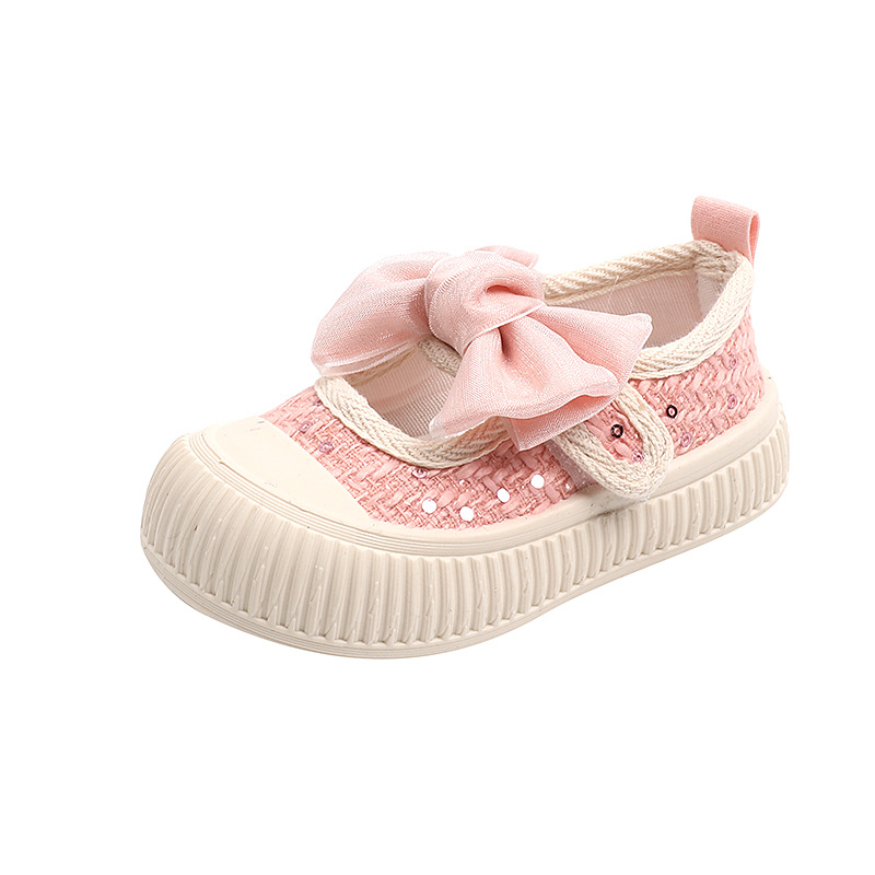 Per bambini 2024 Primavera e Autunno Nuova edizione coreana casual Scarpe con bocca quadrata in tela per ragazza 1-3 anni_voghion.com