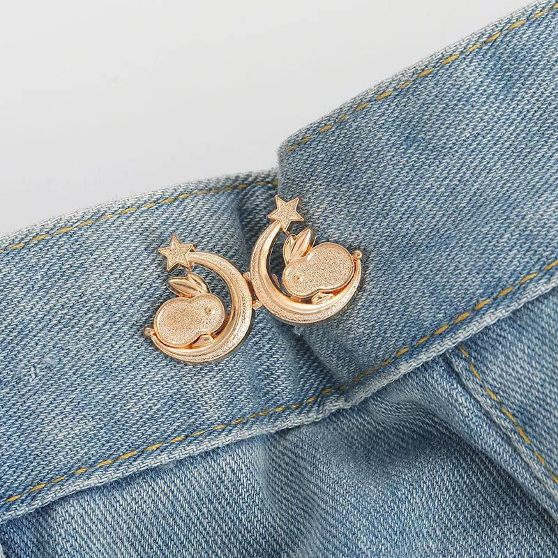 Nail-Free Removable Waist Buckle Pair, Flat-Bottom Seamless Buttons for Pants & Skirts, Assorted Designs