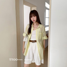 TTOO VOUIS夏季2178弹力打底吊带背心五分袖中长款棉麻衬衫套装女