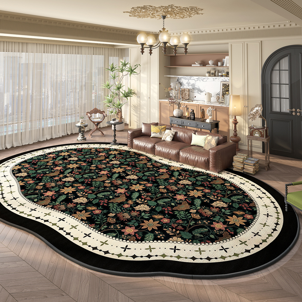 Vintage Green Carpet, Durable And Easy To Clean, Perfect For Living Room And Bedroom_voghion.com