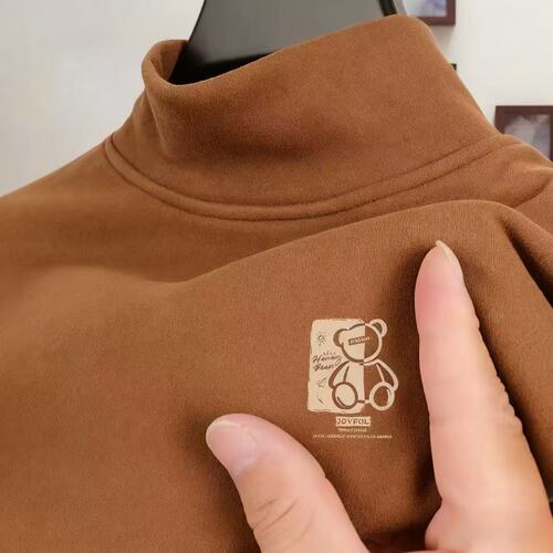 [Factory direct sales] Derong semi-high-collar long-sleeved T-shirt autumn and winter middle-aged men's velvet thick slim warm clothes