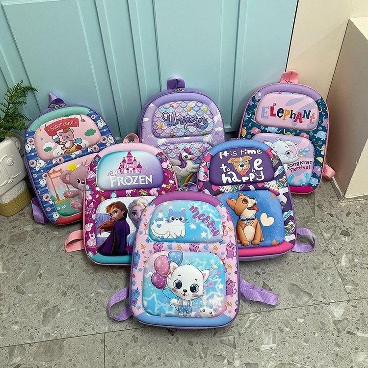 Wholesale cute cartoon large-capacity kindergarten backpacks for boys and girls aged 2-6, 3D eggshell backpacks.