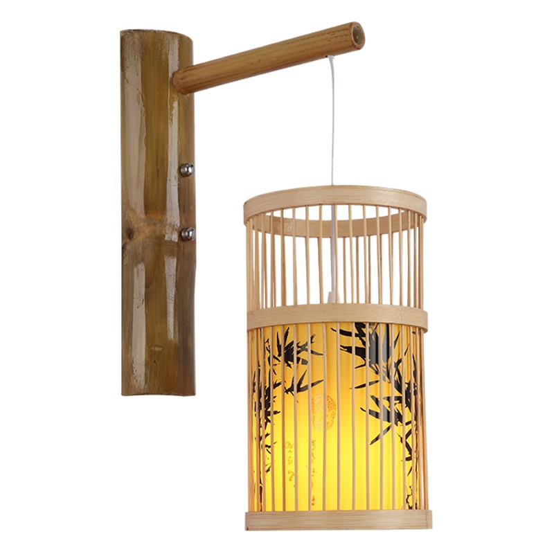 Lámpara de pared de bambú nuevo estilo chino bambú dormitorio creativo lámpara de noche Casa de Té B & B pasillo antiguo hotel lámparas