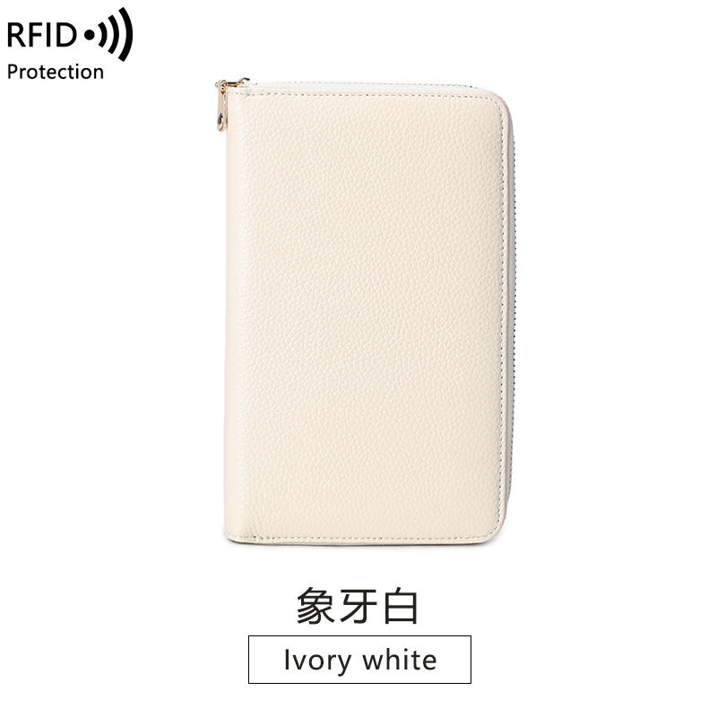 Primera capa de piel de vaca órgano pasaporte bolsa RFID larga Cartera de cuero genuino hombres y mujeres bolsa de identificación multifuncional cremallera teléfono móvil bolsa