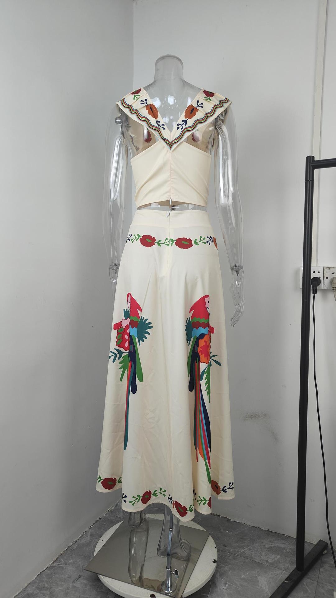 2026 New Spring Women's Clothing European American Cross-Border Fashion Ins Printed Ruffle Top And Skirt Set_ecoleips.com