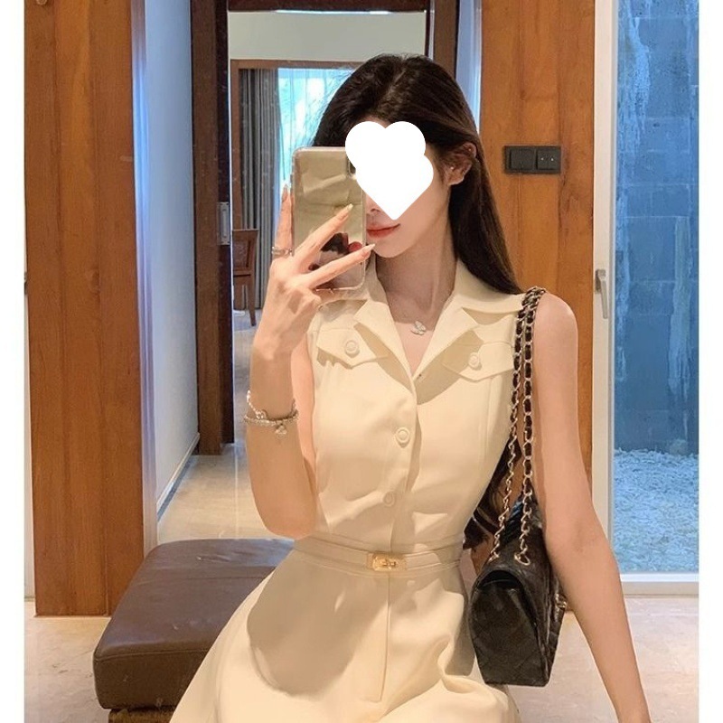 【店铺热销】夏季新款法式纯欲风高级感无袖衬衫连衣裙子女设计感|undefined