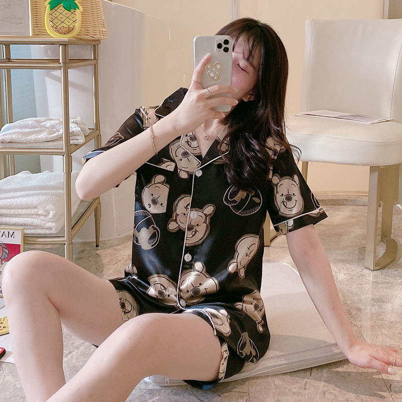 Sudeste asiático transfronterizo de verano de seda camiseta de hielo cardigan con solapa de manga corta ropa de seda set comercio exterior