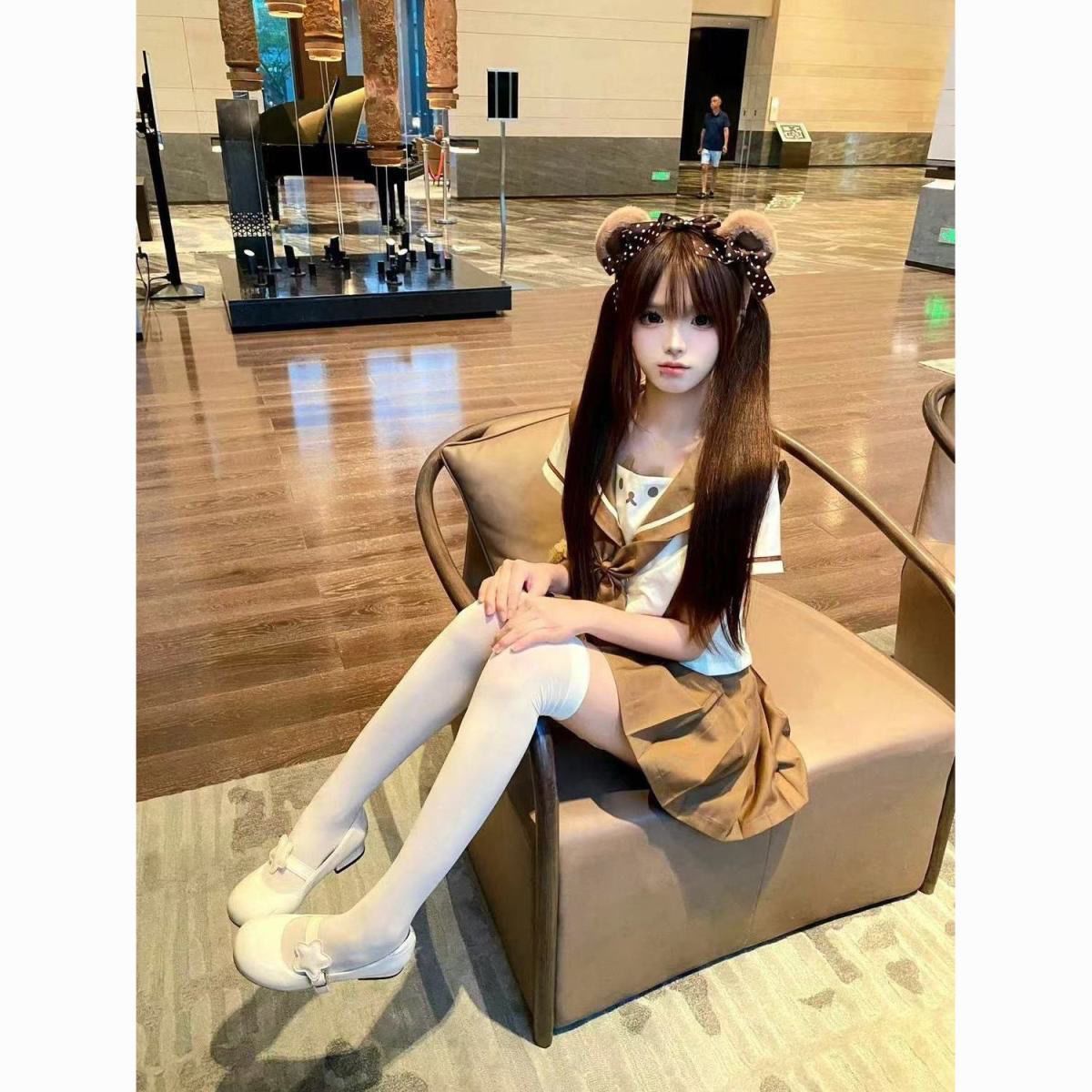 Rilakkuma sailor suit, cute JK uniform short set, preppy style, adorable soft girl, otaku Lolita two-piece set