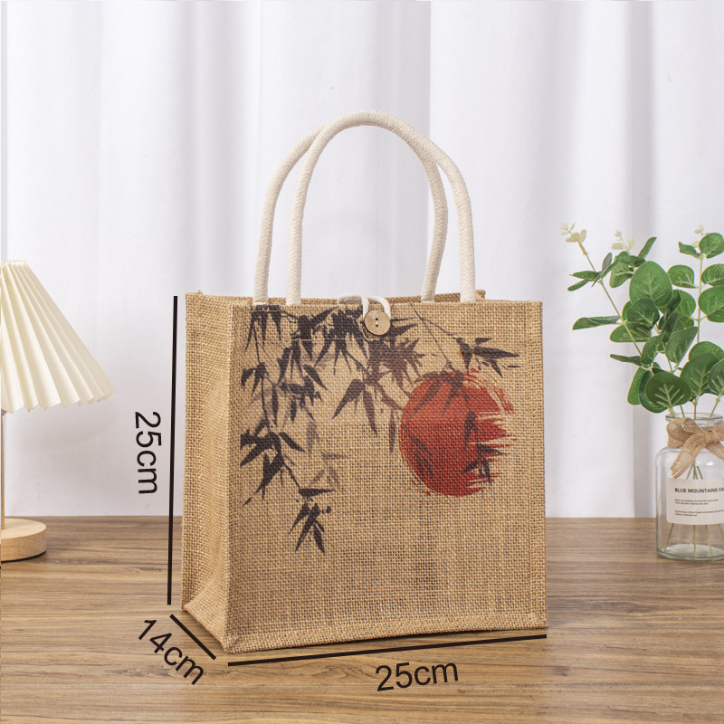 La pintura de bambú tiene 25 de largo, 14 de ancho y 25 de alto; Color natural del yute; Yute