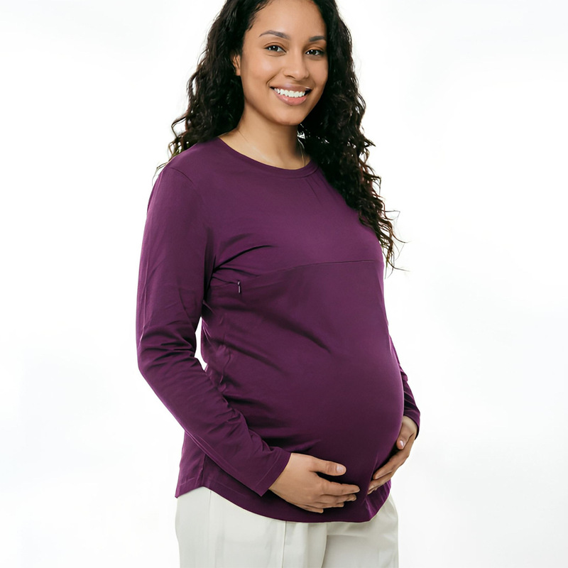 New cross-border spring and autumn maternity tops, long-sleeve T-shirts, pure cotton zippered nursing clothes, European and American plus sizes in stock, S-5XL New cross-border spring and autumn maternity tops, long-sleeve T-shirts, pure cotton zippered nursing clothes, European and American plus sizes in stock, S-5XL