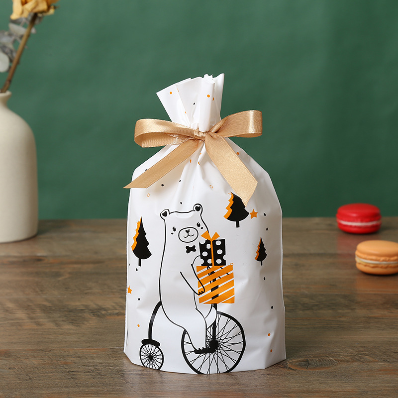 Bolsa de embalaje de Navidad transfronteriza Amazon bolsa de dulces para hornear copo de nieve bolsa de cordón de alimentos crujientes bolsa de cordón de fruta segura