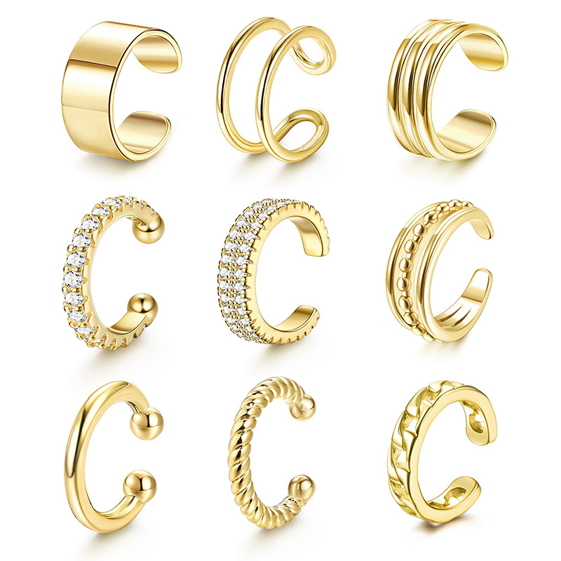 亚马逊热销非穿孔耳夹银色圆箍式无穿孔耳夹可调节耳骨夹极简百搭