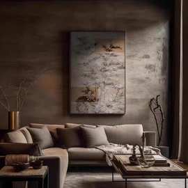 中式侘寂风落地装饰画咖色抽象客厅沙发背景墙壁画茶室走廊壁挂画