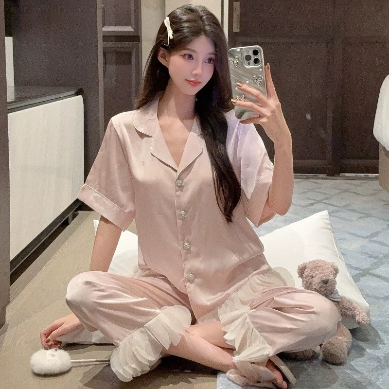 핑크 레이스 엠보싱 나비 [반팔,바지]