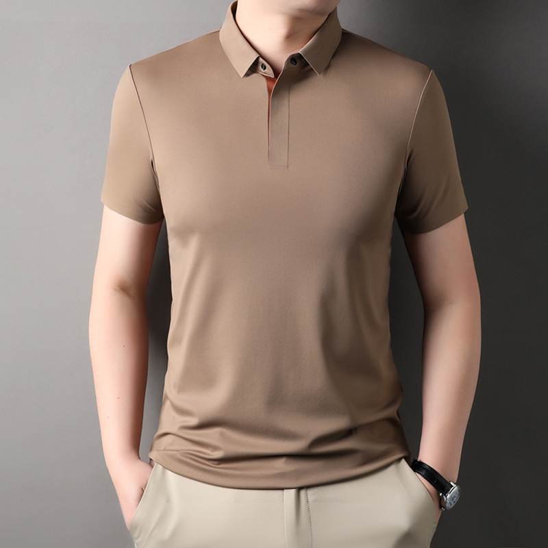 Sincerely recruit agent double-sided brocade oxygen seamless POLO shirt men's 2024 summer high elastic ice silk men's non-iron T-shirt top