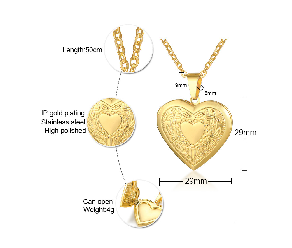 6g Weight 0.03µm Gold Plating Thickness Electroplated Gold Plating Process 18K Real Gold Plated Plating Material 201 Stainless Steel Pendant Material Necklace Classification 201 Stainless Steel Chain Material Paperclip Chain, cable chain Chain Type 1 Piece Quantity Daily Occasion 201 Stainless Steel Material Heart Shape Pattern Women's Gender Simple Style Style Inlay Craft Wholesale Jewelry Simple Style Heart Shape 201 Stainless Steel 304 Stainless Steel 316 Stainless Steel Zircon Inlay Locket Necklace 6