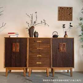 侘寂风老榆木斗柜实木靠墙边柜斗柜老榆木储物柜民宿酒店收纳柜