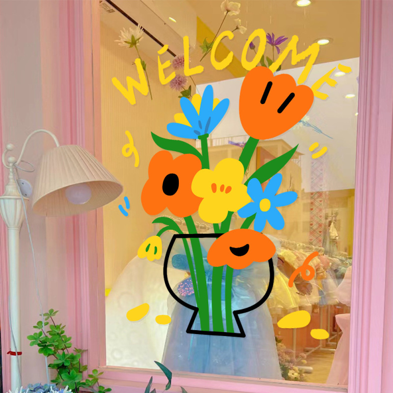 インスタイルの新鮮な花のステッカー花屋衣料品レストランミルクティーショップガラス窓漫画イラスト装飾ステッカー|undefined