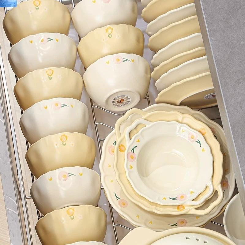 Cream cute ceramic tableware, set, gift box, light luxury style, Birthday gift