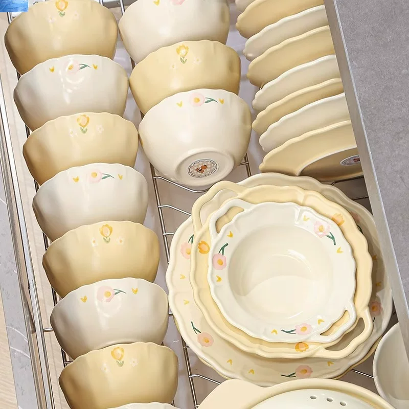 Cream cute ceramic tableware, set, gift box, light luxury style, Birthday gift