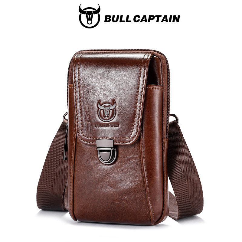 Capitán Niu cuero primera capa de piel de vaca de los hombres de la correa del bolso casual al aire libre del teléfono móvil bolso de cuero genuino hombro crossbody bolso de la cintura