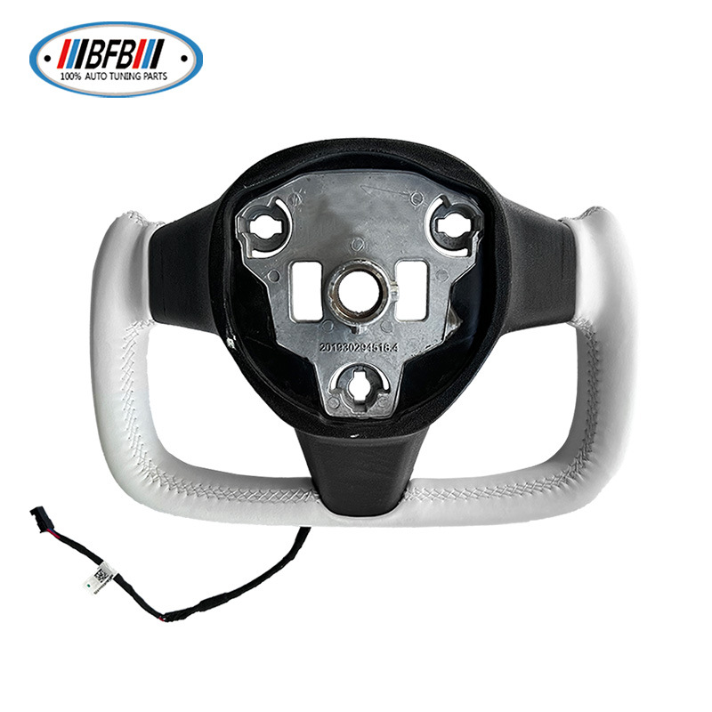 100% Real Carbon Fiber Yoke Steering Wheel - For Tesla Model Y 3 - White Alcantara Leather, Matte Carbon Fiber
