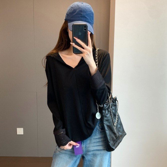 Early autumn lightweight hollow-out water-soluble lace hoodie for women, small V-neck half-open collar, patchwork top, loose-fitting knitted jacket Early autumn lightweight hollow-out water-soluble lace hoodie for women, small V-neck half-open collar, patchwork top, loose-fitting knitted jacket