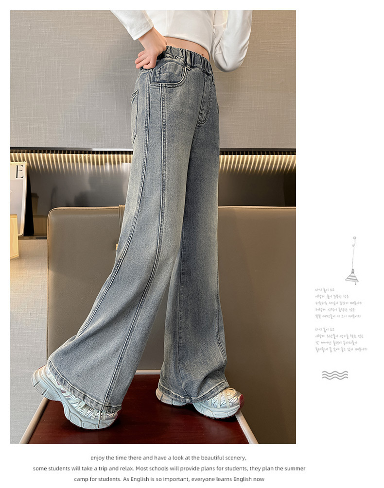 Men's Clothing Vintage Blue Flared Jeans For Kids - Stretchable Waistband, Comfortable Denim Fabric, Unisex Design For Boys & Girls (120cm-170cm)_voghion.com