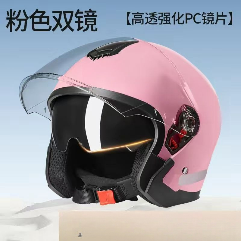 Casco de vehículo eléctrico para hombres y mujeres, doble espejo de invierno, medio casco caliente, sombrero de motocicleta universal de cuatro estaciones