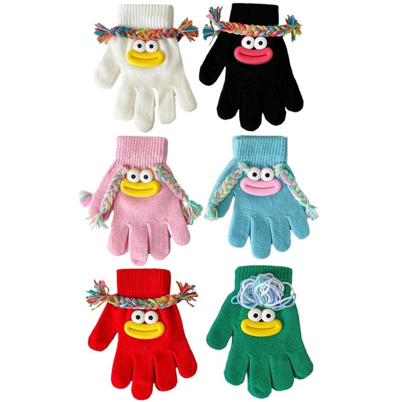 겨울 어린이 장갑 더러운 머리띠 못생긴 큰 입 장갑 개성 소년 소녀 따뜻한 뜨개질 다섯 손가락 두꺼워짐