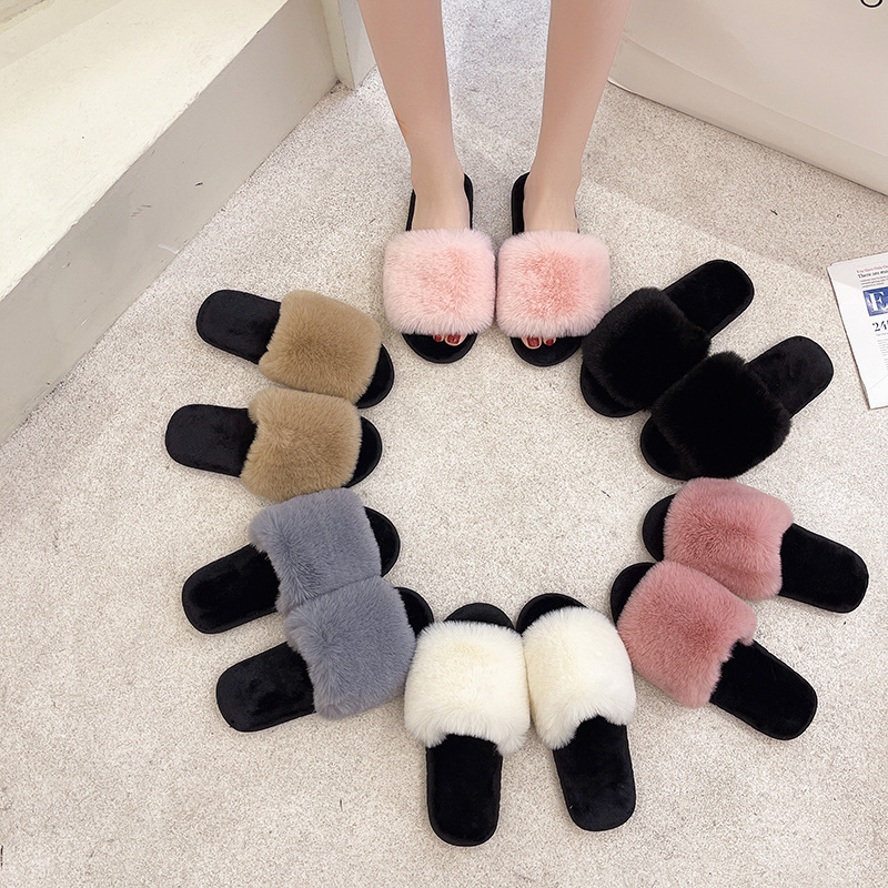 Mao Mao Slippers New Autumn and Winter Slides Mao Mao Slippers Women's Korean Style Flat Plush Outerwear Home Cotton Slippers Mao Mao Slippers New Autumn and Winter Slides Mao Mao Slippers Women's Korean Style Flat Plush Outerwear Home Cotton Slippers