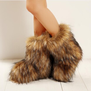 M 94535 Flat Heel High Top Fox Fur Snow Boots ����ëѩ��ѥ