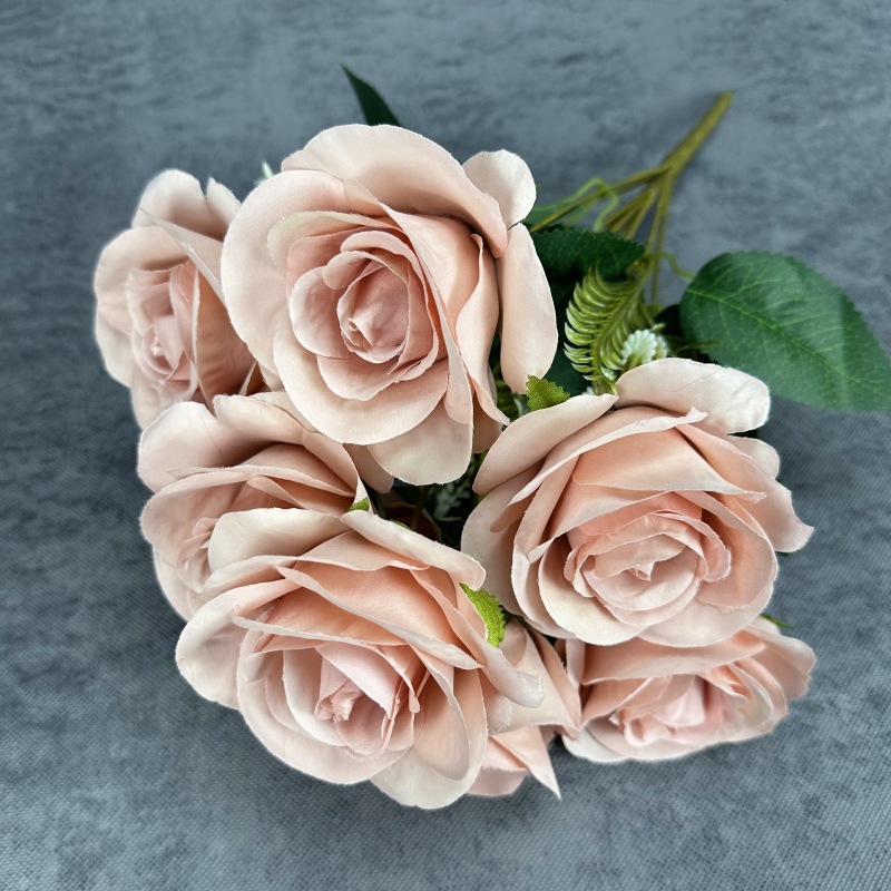 9 manojo de la cabeza, amante, rosa, flor artificial, boda, decoración del hogar, rosa, decoración de flores falsas hechas a mano al por mayor