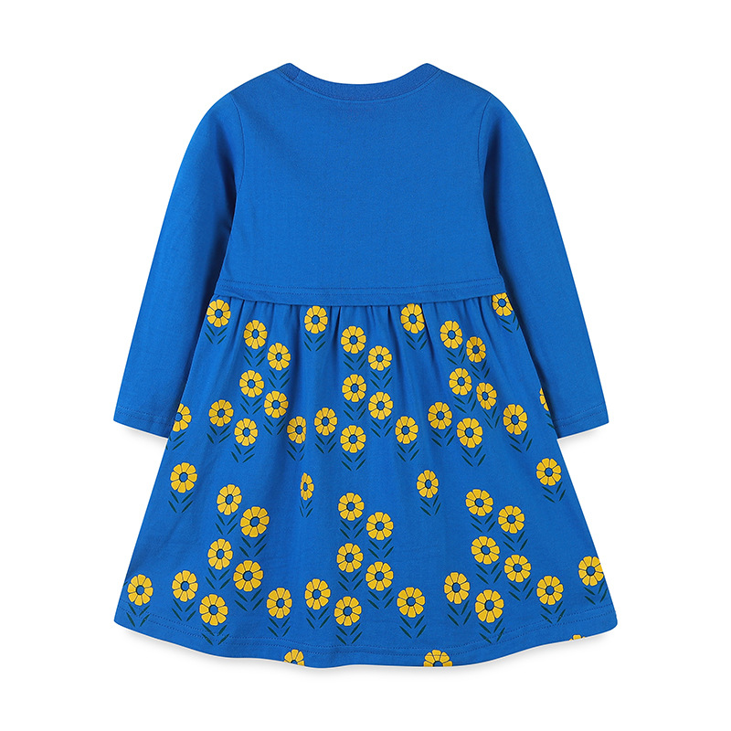 Vestido de manga larga para niñas de estilo europeo y americano de punto de algodón bolsillo de abeja falda para niños bebé niñas flor impresa vestido de princesa