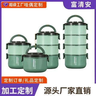 跨境外贸定制304不锈钢家用保温饭盒塑料餐盒三层便携便当盒