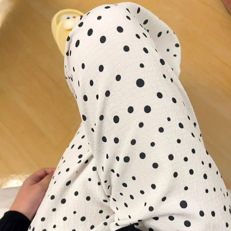 W391 Threaded Polyester] (Free Edition for Each Platform) Summer New Wave Point Wide Leg Straight Casual Pants Women