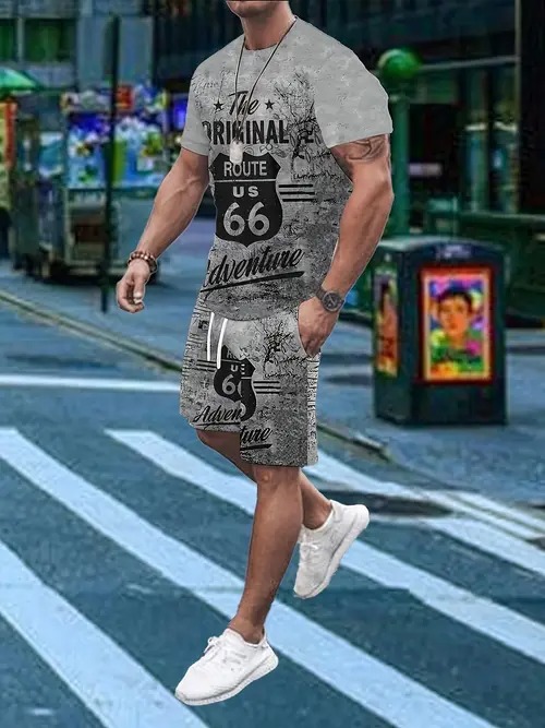 American Cross-border 2025 nueva tendencia de moda casual de manga corta cuello redondo camiseta pantalones cortos traje ME5 MA04