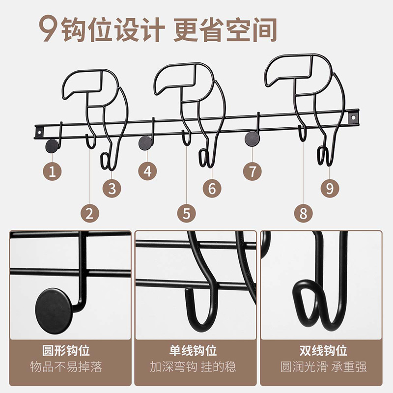 Muchos ganchos de la puerta del hogar de hierro forjado negro dibujos animados carpintero gancho percha