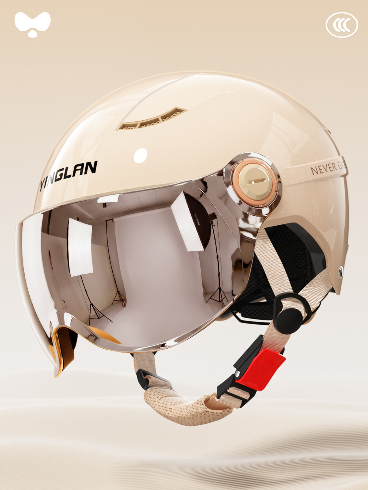 Certified Motorcycle Helmet – Universal Motosiklet kaskı (dəbilqə) - 3c-khaki-electroplated-short-mirror-new-national-standard-class-a