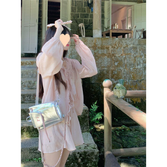 Design Sense Niche Drying Shirt Summer Thin Long-sleeved Shirt Top Short Skirt Half-length Skirt Two-piece Set for Women