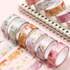 6 rolls of flowers and bronze and paper tape flowers small fresh fantasy DIY handbook post paper frame decorative tape
