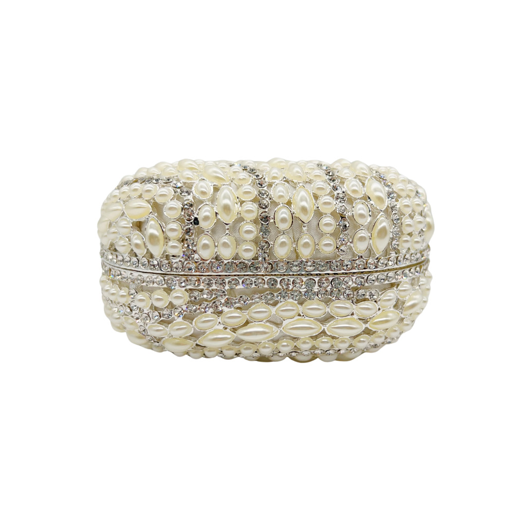 Túi clutch dạ tiệc đính kim cương rỗng lá phong cách mới — Màu trắng, Ngọc trai bạc, Bạc pha lê trắng, Màu sâm panh chi tiết 4