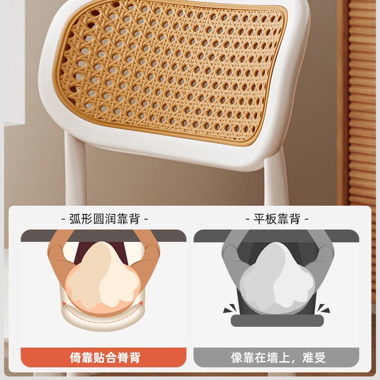 Silla de comedor de caña nórdica silla de plástico respaldada silla de comedor moderna simple silla de ocio al aire libre apilada