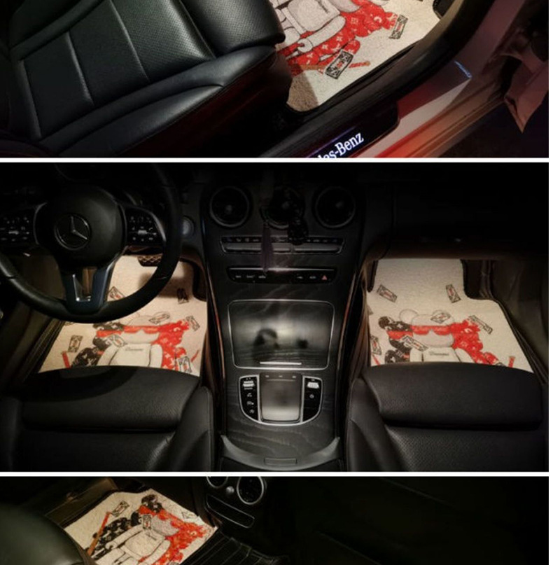 Cartoon Black Cat Cute Silk Loop Car Floor Mats Dust-Removing Universal Car Protection Mat Rear Seat Integrated Mat