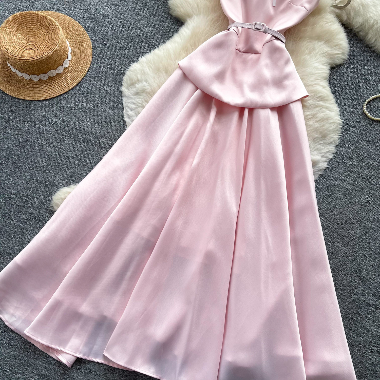 Elegant High-Waisted A-Line Dress Red Lace Peter Pan Collar Summer Commute Suitable Women's Clothing_ecoleips.com