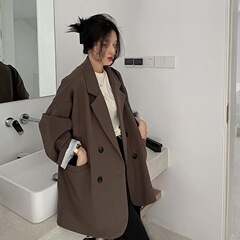 新しい気質スーツコーヒー色ルーズファッション大きいサイズ韓国カジュアルスーツジャケット女性の春と秋のトップ